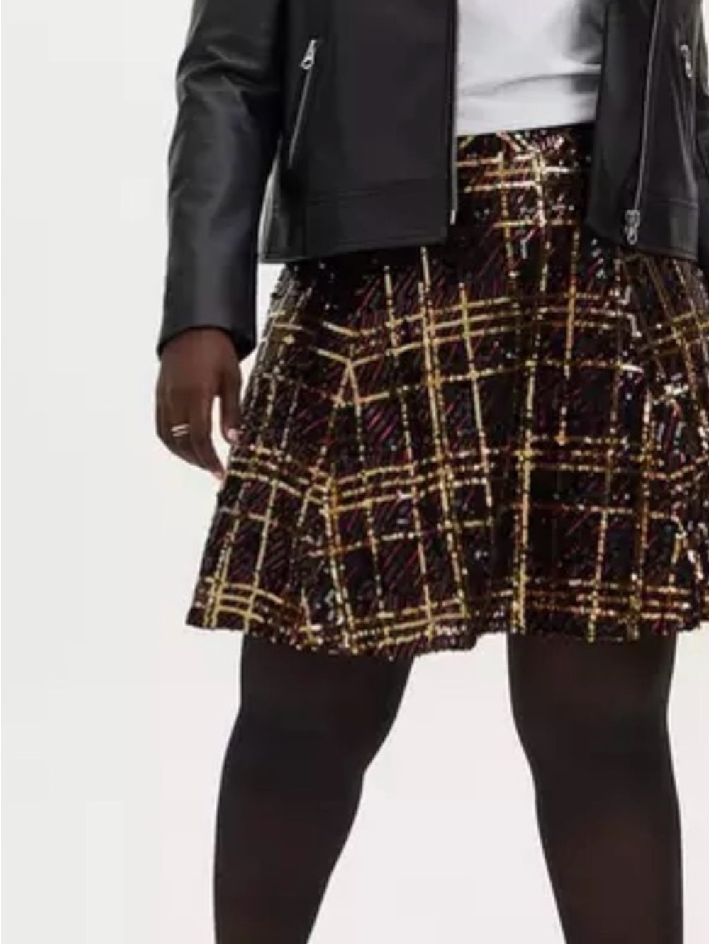 torrid Black Mini Skirt with Gold and red sequinPlaid